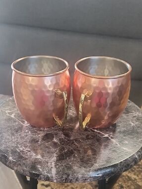 Copper-Tone Hammered Moscow Mule Mugs with Gold Handles